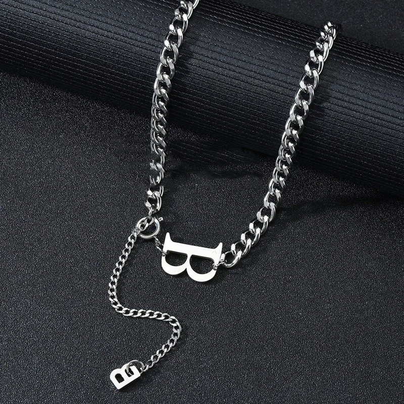 Kpop carta b colar para homens mulher aço inoxidável punk rock goth nervoso hip hop tt inicial pingente neckalce para adolescente e menino menina