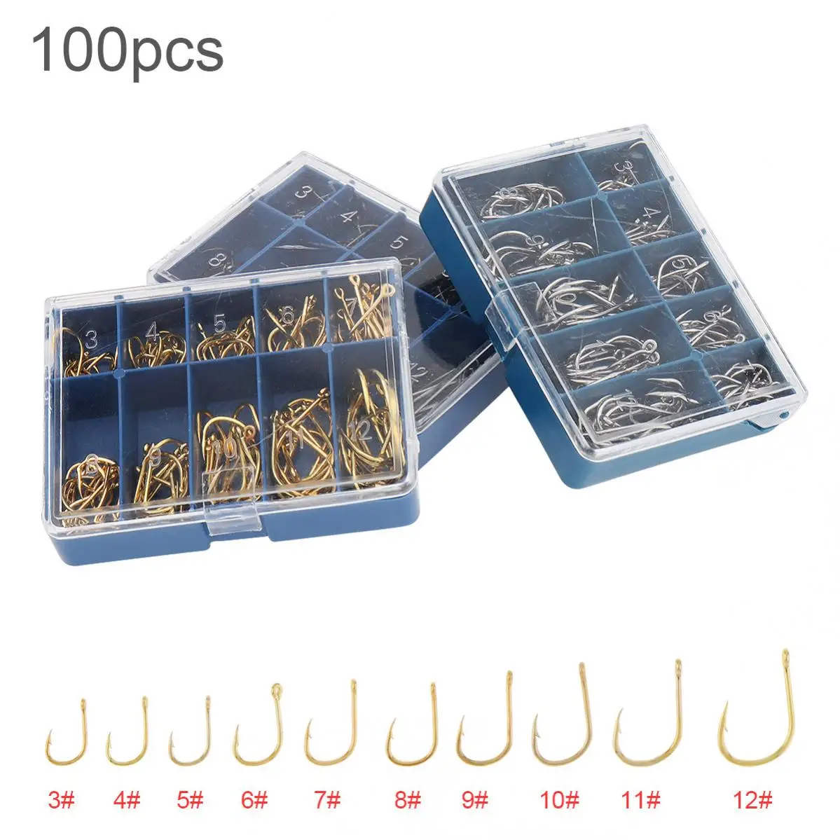 

100 pcs/lot Fishing Hook Set 3-12# High Carbon Steel Single Fishhooks Jip Barbed Carp Hooks with Hole