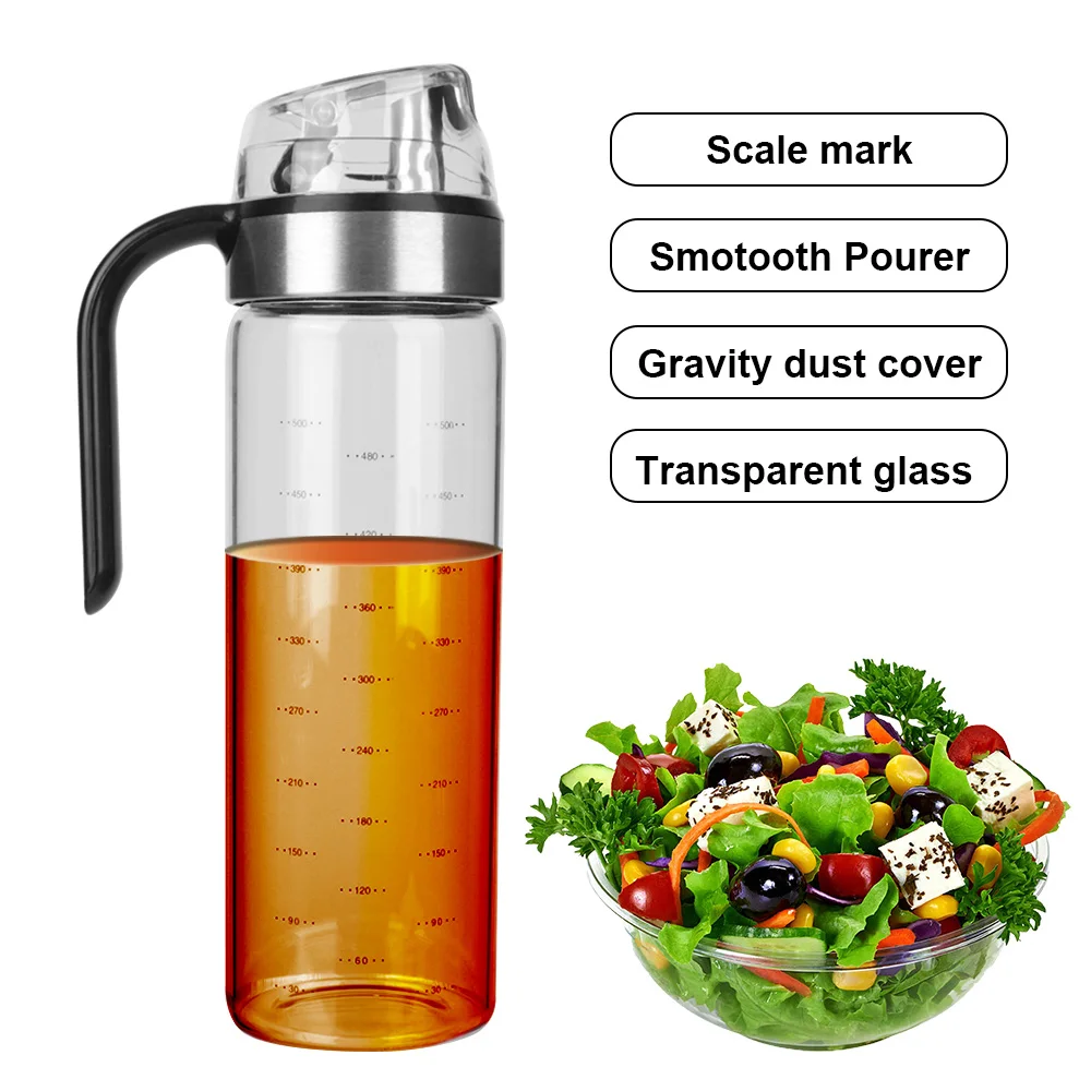 Leakproof with Scale Auto Flip Cap Transparent Glass Olive Oil Dispenser Bottle Large Condiment Container