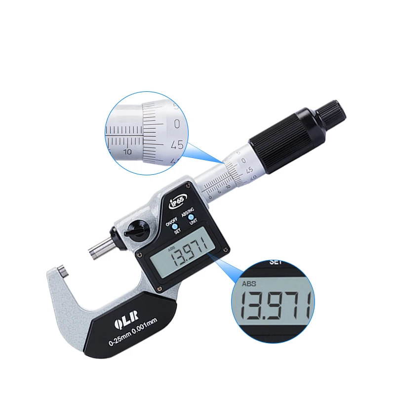 

High quality digital outside micrometers,0-300mm，resolution 0.001mm,Carbide measuring face,IP65 waterproof,without data output