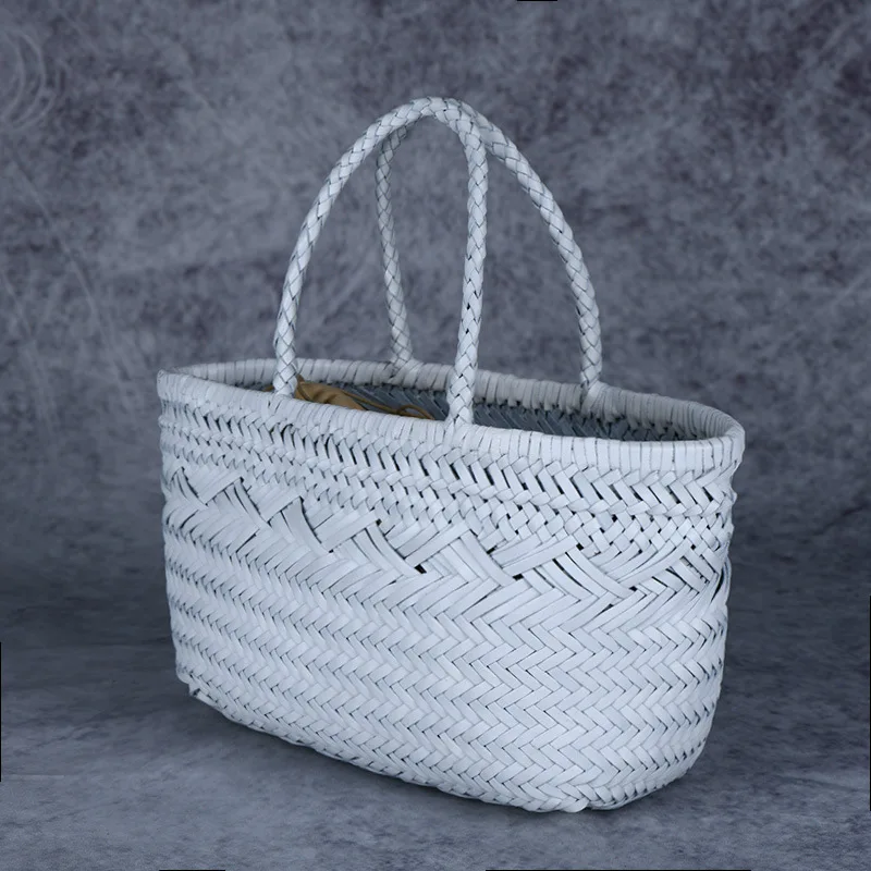 Designer woven totes bag women genuine leather cowskin knitting basket handbag female hollow out bucket bag 2022 summer new