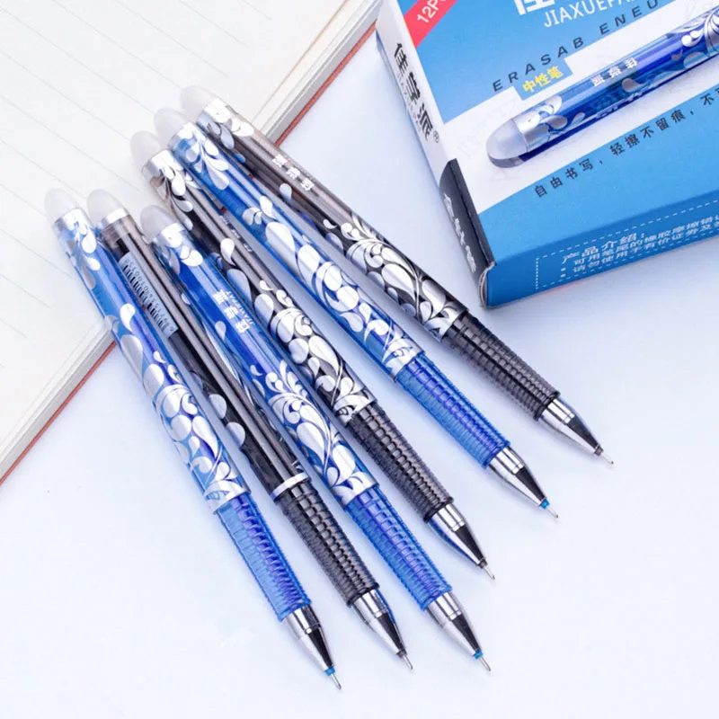 50 stks/partij 0,5 mm gelpen uitwisbare pen navulstaaf set hoge capaciteit blauw zwarte inkt shool wasbaar handvat pennen schrijven briefpapier