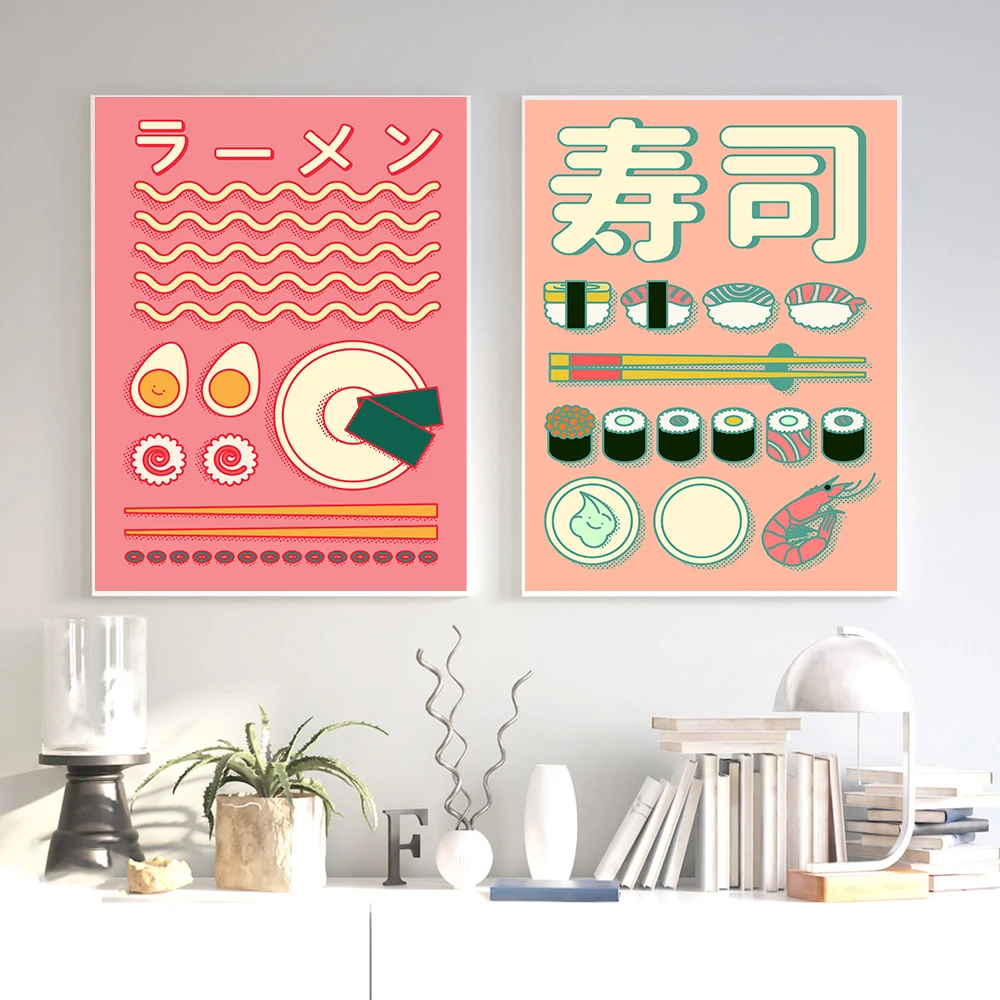 Japanese Food Sushi Posters Modern Restaurant Dining Hall Decoration Ramen Soup Canvas Prints Wall Mural Pictures Home Decals