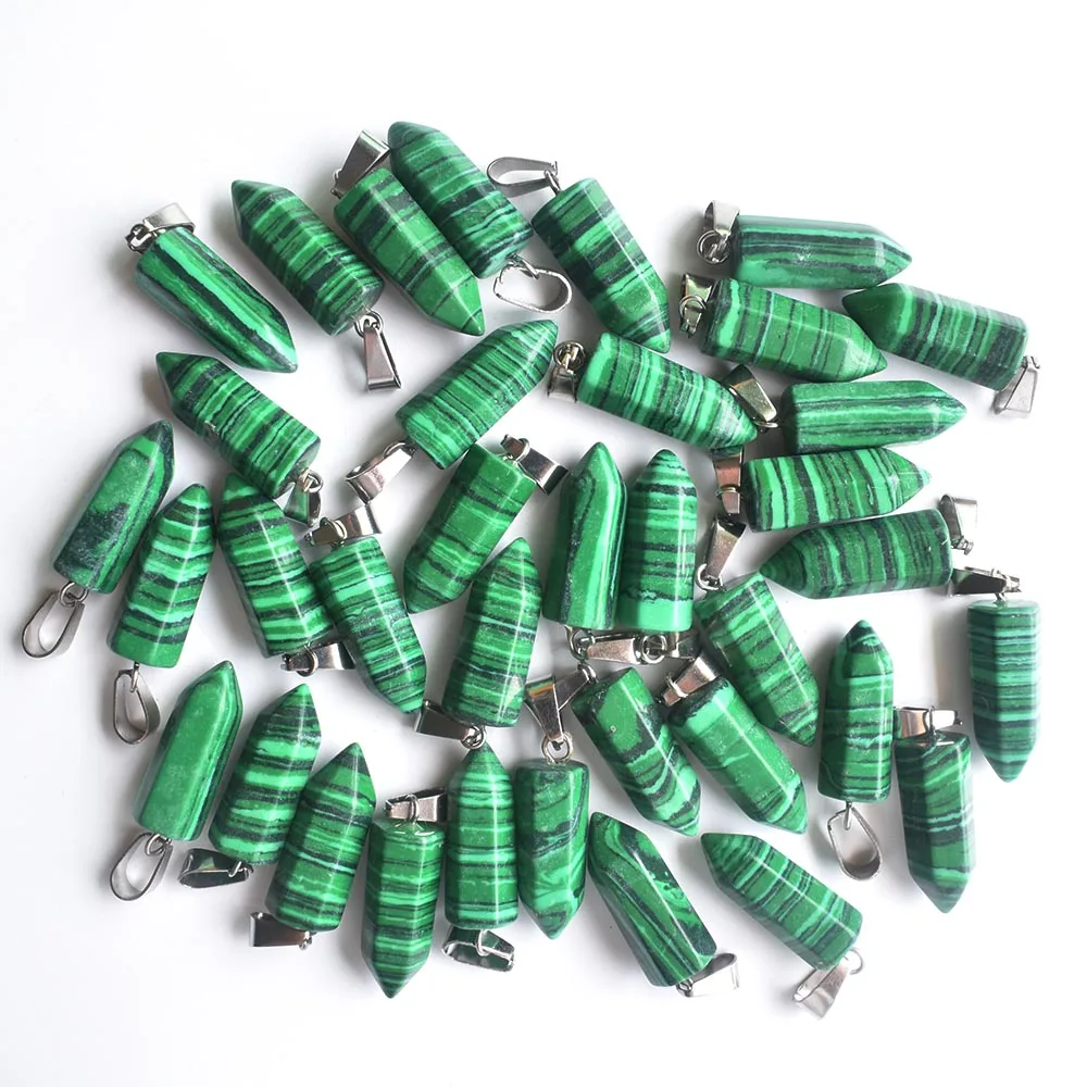 Wholesale 50pcs/lot Fashion good quality malachite stone hexagonal pillar charms pendants fit necklace making free shipping