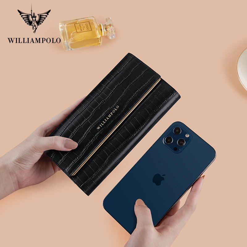 WILLIAMPOLO Women\'s Card Holder Purses  Leather Long Wallet Zip Hasp Phone Bag Money Coin Pocket Card Holder Female Wallet Purse