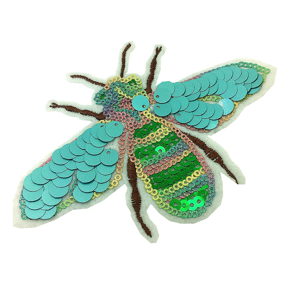 20pc Bees Sequin Embroidery Patch Beetle Embroidered Applique Dragonfly Beaded Patches For Clothing Appliques Parches AC1418