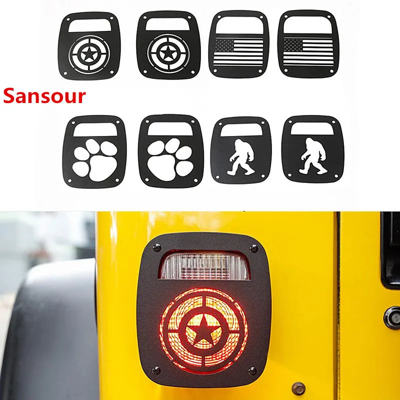 Sansour 2Pcs Metal Black 5 Stars Tail Light Cover Decoration Exterior Protection For Jeep Wrangler TJ 1997-2006 Car Styling