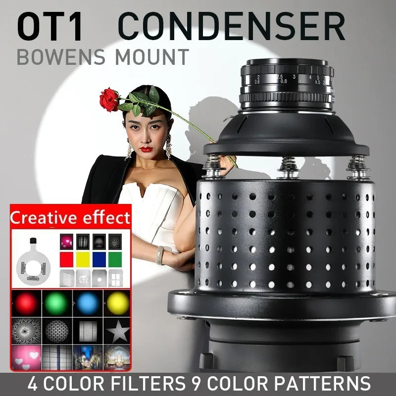 OT1 Bowens Mount Focalize Conical Snoots Photo Optical Condenser Art Special Effects Shaped Beam Light Cylinder W/lens Color Gel