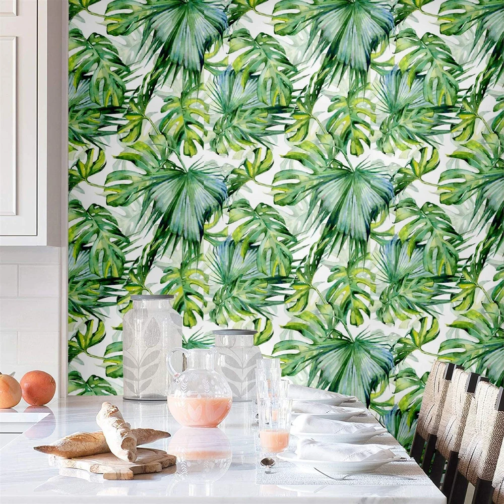 Peel And Stick Removable Palm Leaf Self-Adhesive Wallpaper Prepasted Waterproof Wallpaper For Restaurant Wall Decortion Stickers