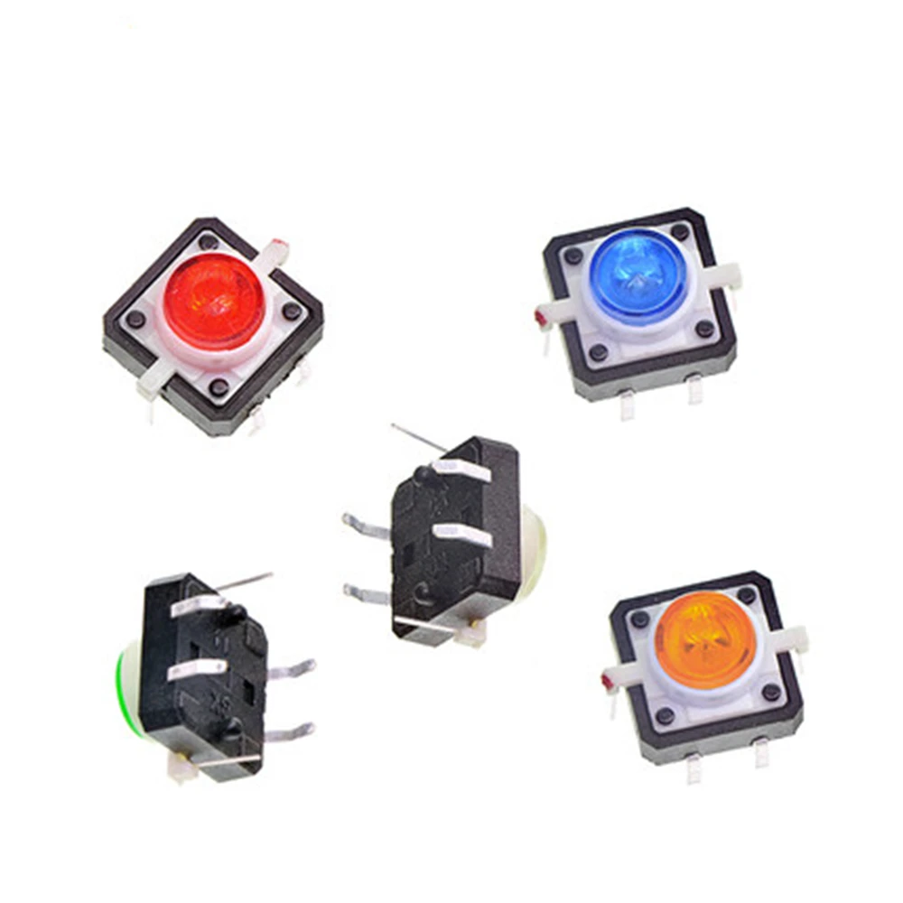 5PCS 1 Set 12X12X7.3 Tactile Push Button Switch Momentary Tact LED 5 Color 12X12X7.3mm 12*12*7.3mm DC12V 50mA