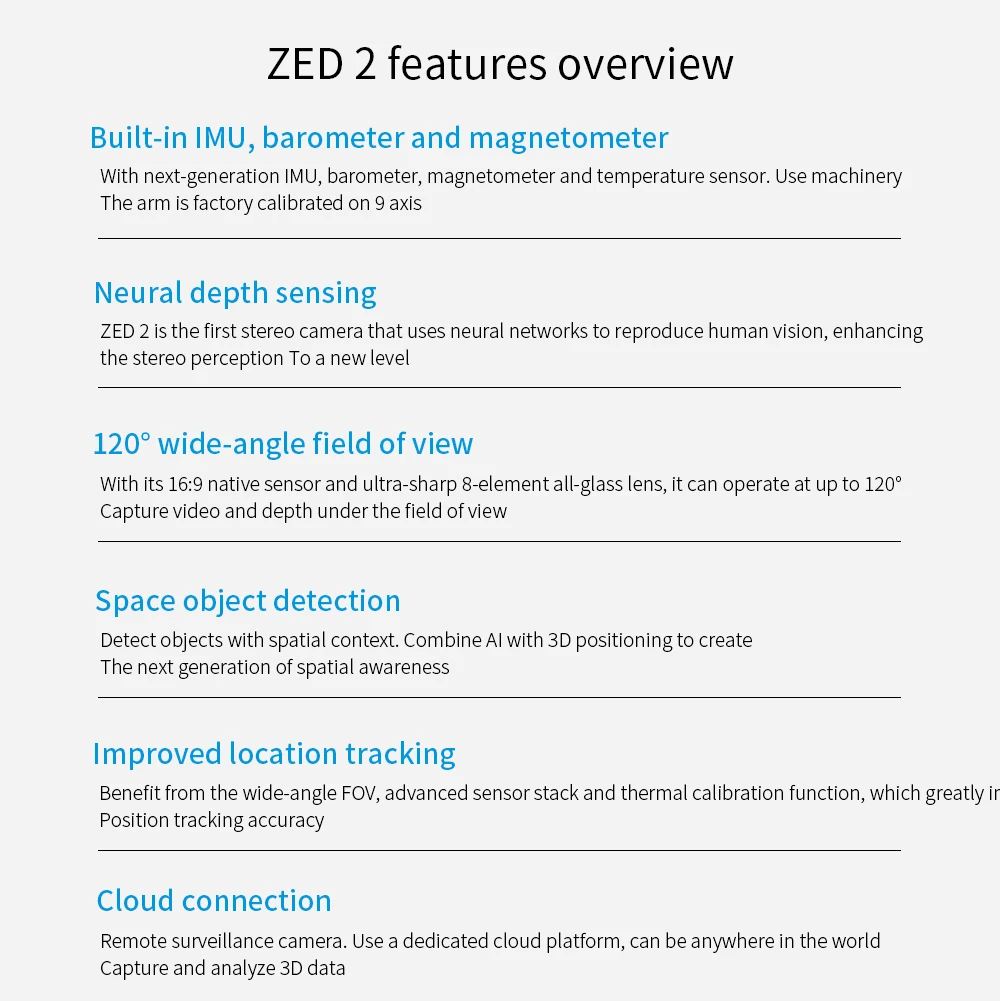 สเตอริโอ LABS ZED 2สเตอริโอกล้อง2.2K 3D Mapping สูงสุดความละเอียด4416X1242 CM538