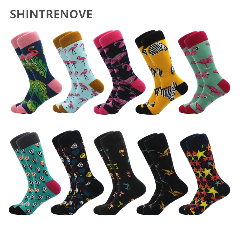 

10 Pairs/Lot Funny Men Socks Soft Breathable Happy Combed Cotton Socks With Print High Quality Casual Compression Socks For Men