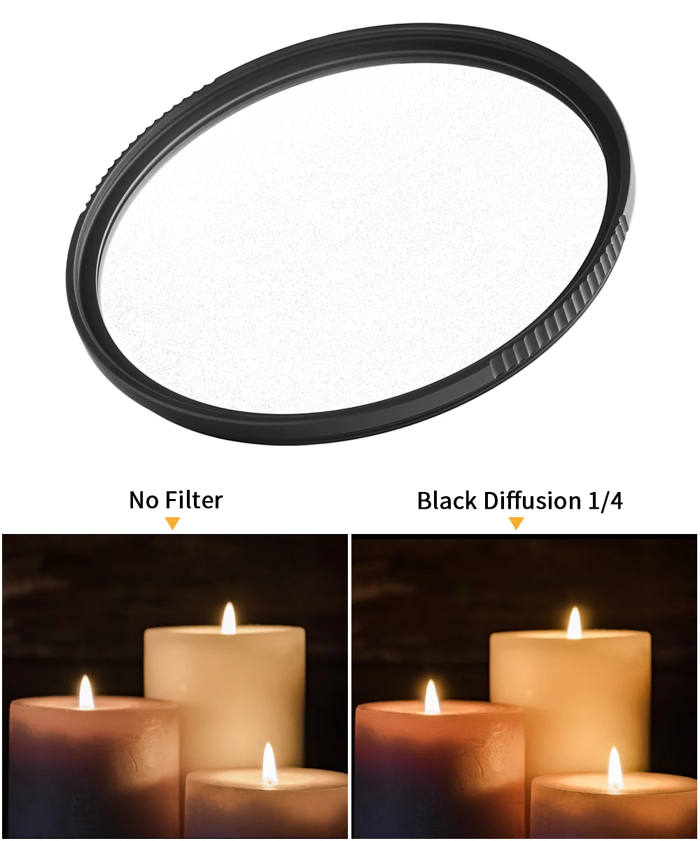 K&F Concept Black Mist Diffusion 1/4 Lens Filter Special Effects Shoot Video Like Movies 37mm 49mm 52mm 58mm 62mm 67mm 77mm 82mm