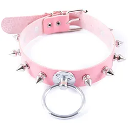 2021 New Pink Goth PU Leather Choker Necklace For Women Punk Round Hollow Rivet Spike Necklaces Festival Party Men Jewelry