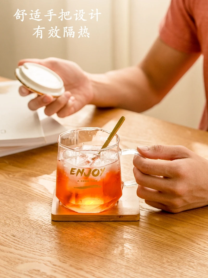 

New Heat-Resisting Office Glass Water Cup Heat-Resistant Beer Espresso Coffee With Lid TransparentTea Mugs Fruit Drink Utensil