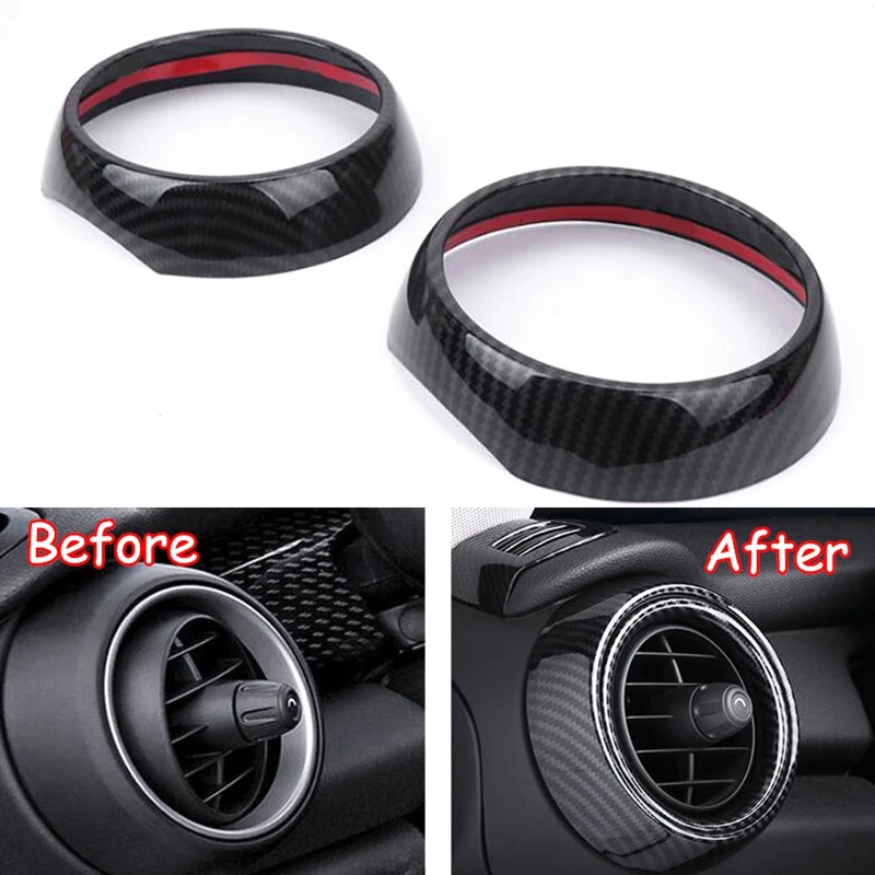 Car Dashboard Side Air Vent Decoration Ring Cover Trim Car Sticker Styling Carbon Fiber Style For BMW MINI Cooper F55 F56 F57