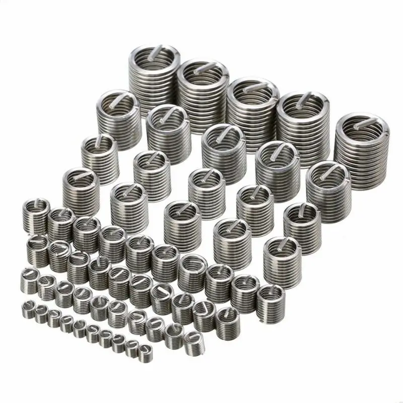 60 pz/set Kit di inserti di riparazione filettatura in acciaio inossidabile argento M3 M4 M5 M6 M8 M10 M12
