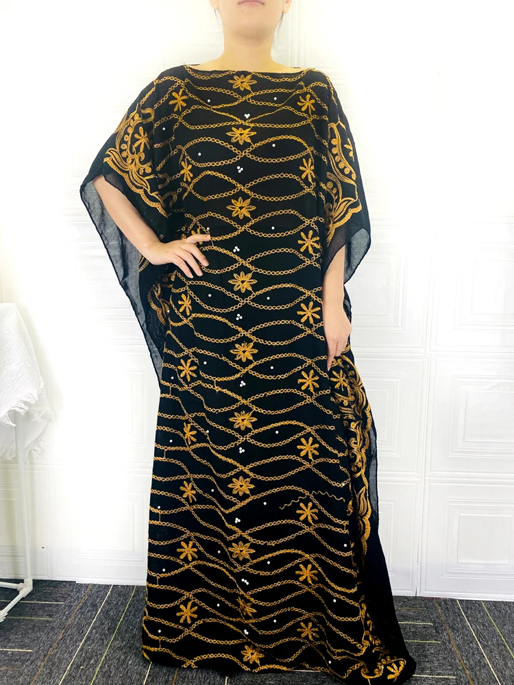 Abayas For Women Dubai 2021 Muslim Turkey Black Dress Short Sleeve Large Size Diamonds African Islam Kattan Long Robe DR-336