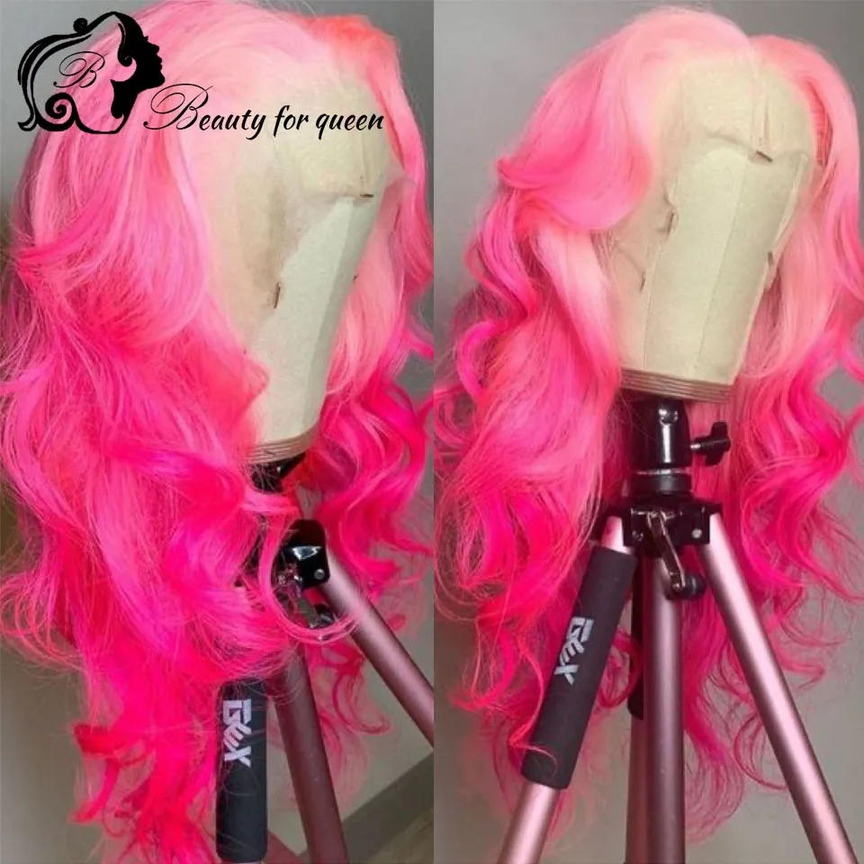 Wig Rambut Manusia Renda Depan Merah Muda 150% Rambut Remy Brasil Wig Frontal Renda Transparan HD untuk Wanita Wig Depan Renda Pra Pencabutan