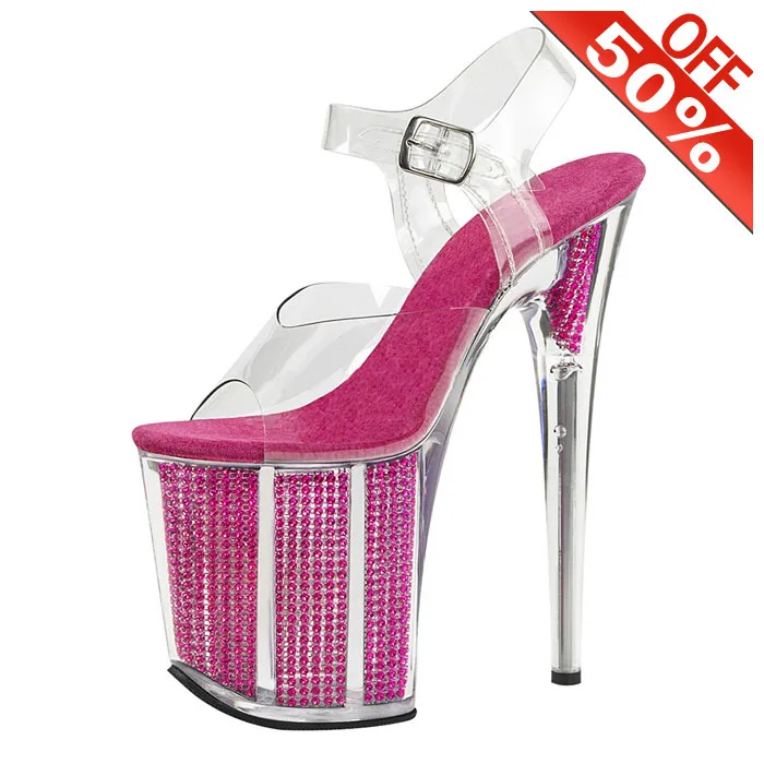 Real photos bride wedding shoes 20cm transparent crystal platform sandals 8 inches Stiletto Heels fashion pole Dance Stripper