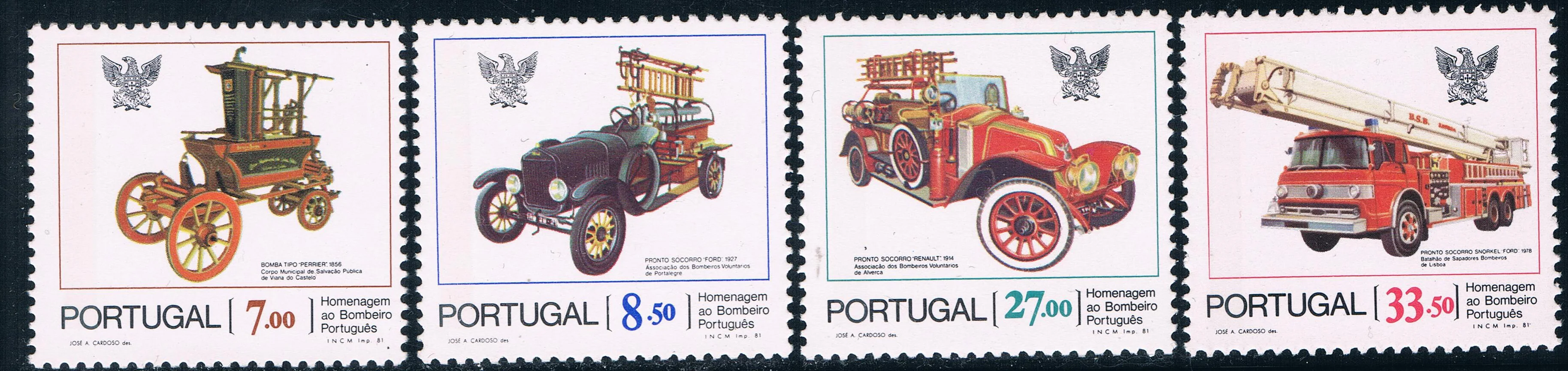 4Pcs/Set New Portugal Post Stamp 1981 Fire Truck Stamps