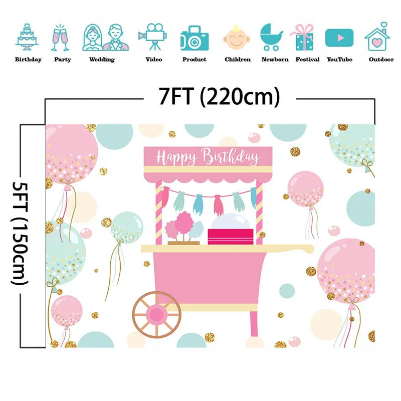 Mocsicka วันเกิดบอลลูนพื้นหลัง Marshmallow ตกแต่งสไตล์เด็กภาพพื้นหลังแบนเนอร์