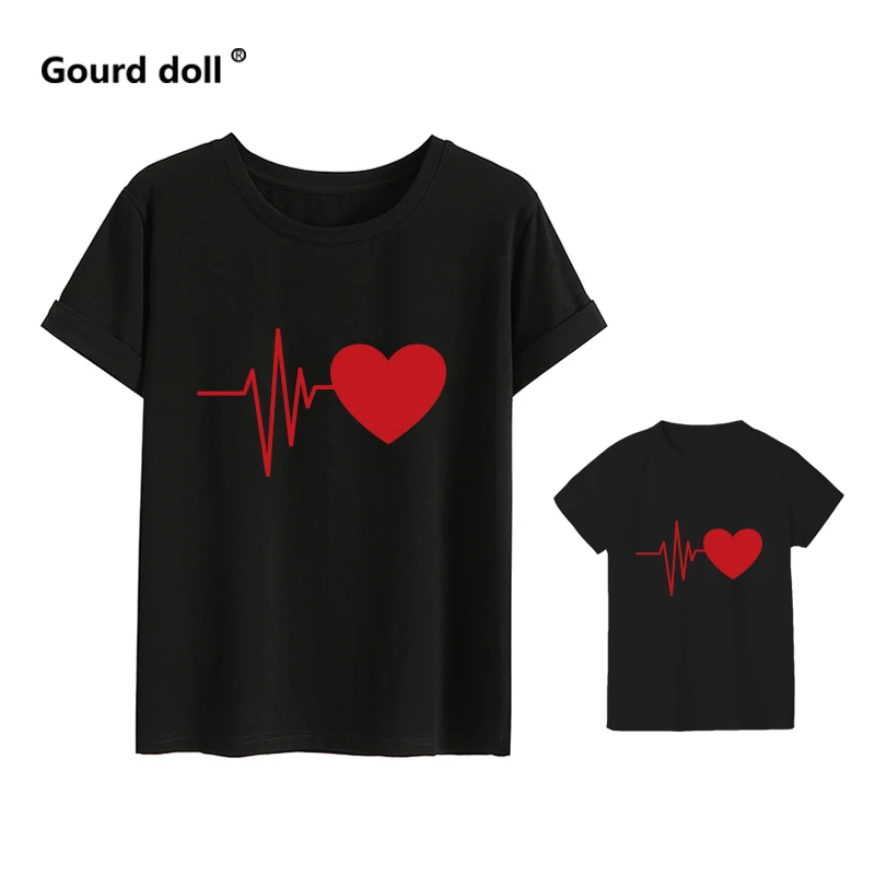 Family Clothes Mother and daughter summer clothes Fashion Clothes Mother Baby Girl Clothes Mommy And Me Family Heartbeat Tshirts