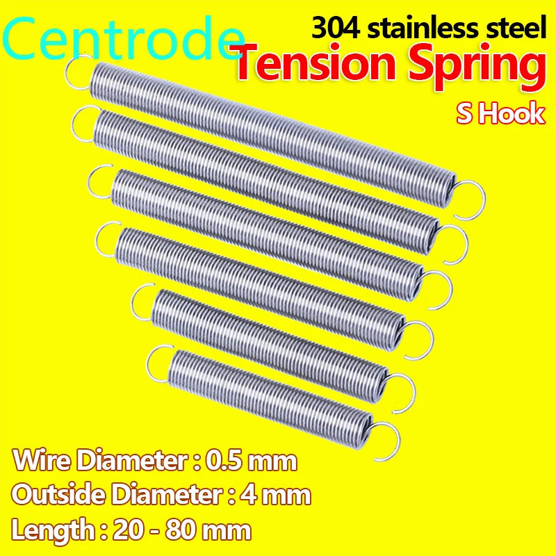 304 Stainless Steel S Hook Cylindroid Helical Coil Pullback Extension Tension Spring Wire Diameter 0.3mm 0.4mm 0.5mm