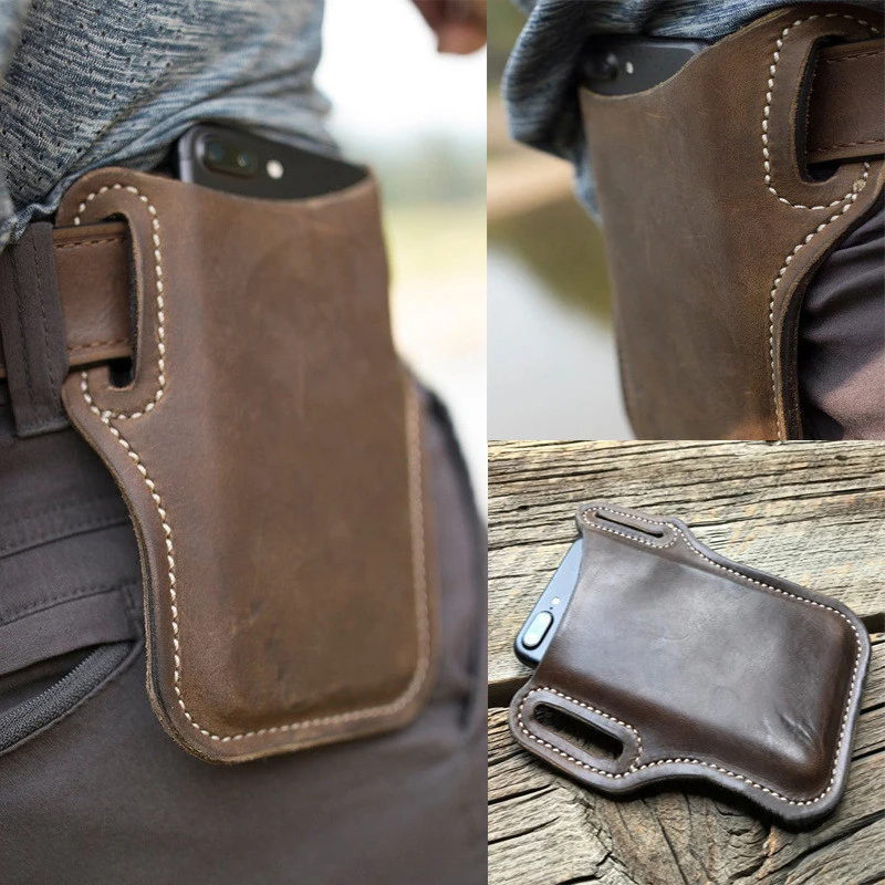 Funda de lazo para teléfono móvil para hombre, bolsa de cintura para cinturón, accesorios, monedero de cuero, cartera para teléfono portátil al aire libre