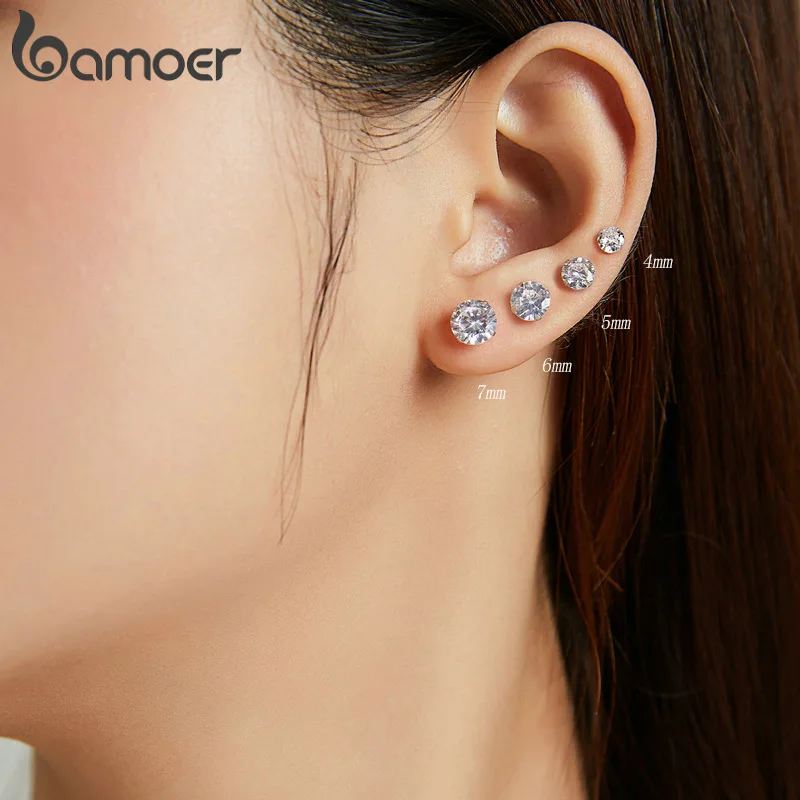 Bamoer Summer Classic Simple Stud Earrings for Women 100% 925 Sterling Silver Ear Stud Fashion Wedding Jewelry Original GAE166