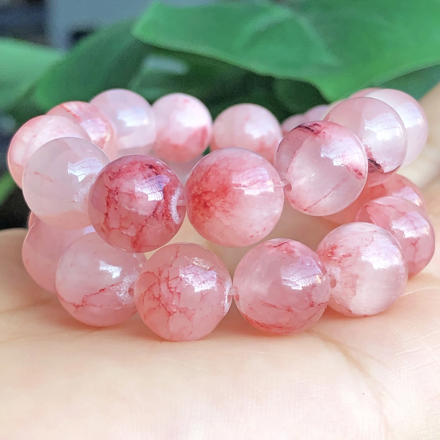 Natural Stone Cherry Veins Chalcedony Jades Beads Round Loose Spacer Beads For Jewelry Making DIY Bracelet Necklace 4/6/8/10MM