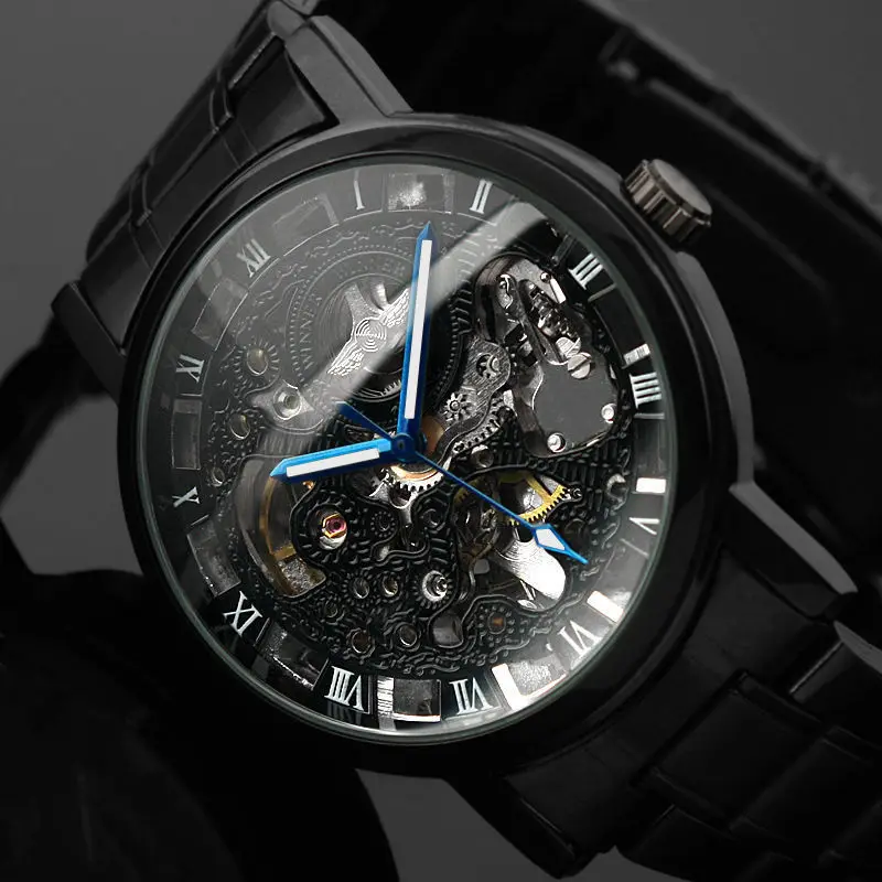 

New 2020 Black Men's Skeleton Watches Stainless Steel Antique Steampunk Casual Automatic Skeleton Mechanical Watches Male Stocks