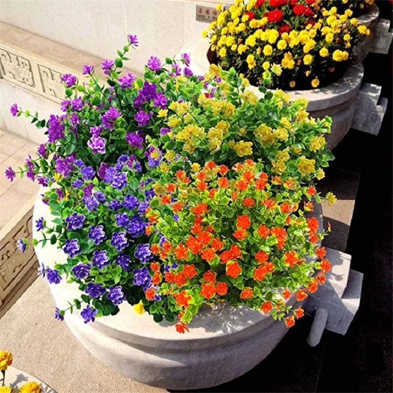 4 Bundles/Pack Fashion Artificial Flowers Fake Lavender Flowers UV Resistant Shrubs Plants No Fade Faux Greenery Home Decor