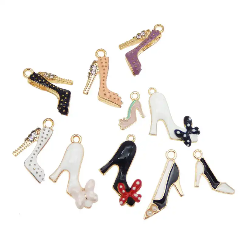 Julie Wang 10PCS Enamel Charms Mixed High Heel Shoes Alloy Necklace Bracelet Jewelry Making Accessory