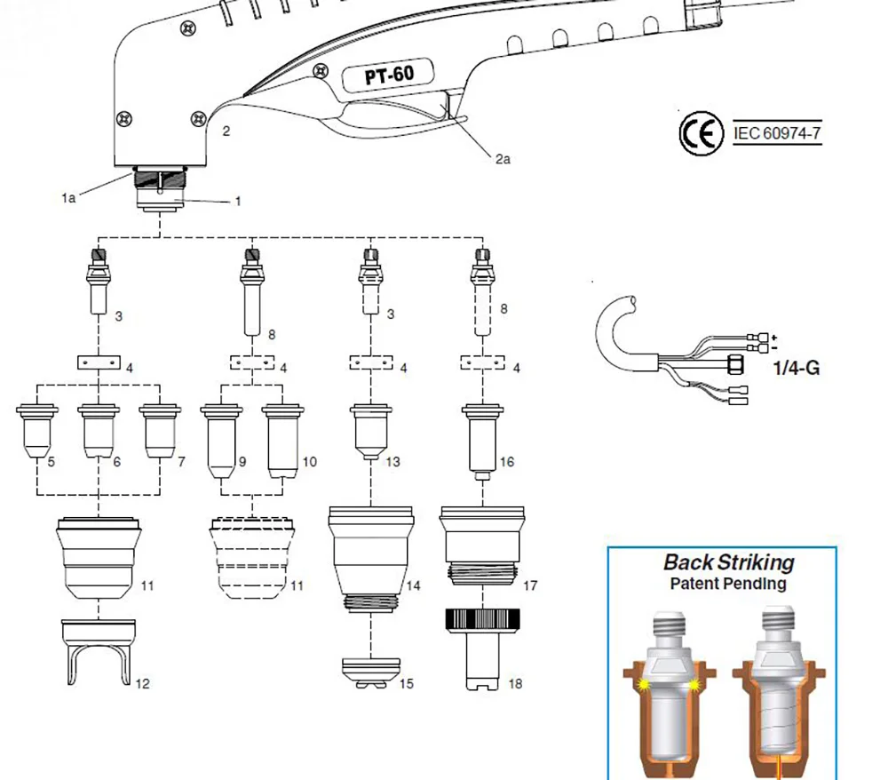 PT40 PT60 PT-60 Plasma Cutting Torch Consumables Back Striking 5pcs VB0048 Electrode And 5pcs VU0668 Tip Nozzle