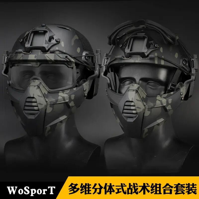 WOSPORT Tactical helmet Split type Half Face Mask & Safety Goggle Lens & Set