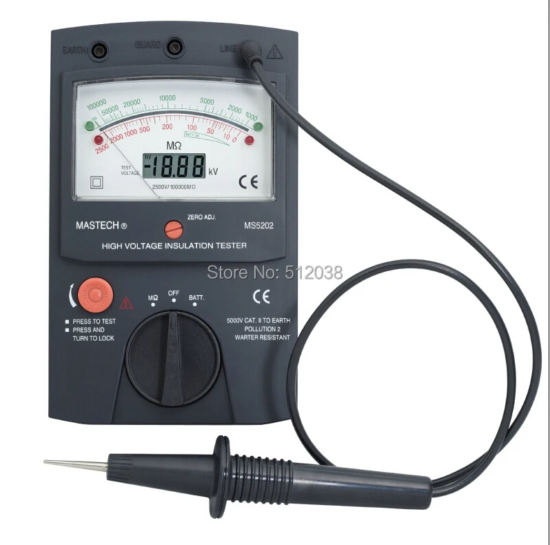 MASTECH  MS5202 Digital/Analogue High Voltage Insulation Tester  2500V , 100G Ohm