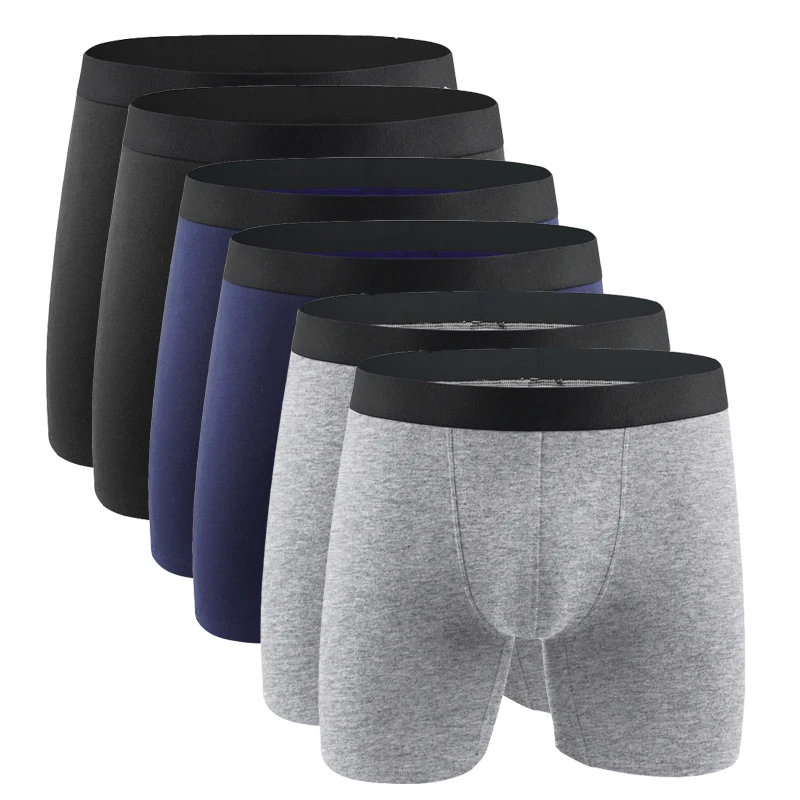 6pcs Pack Cotton Long Leg Men\'s Underwear Boxer Sexy Panties Shorts Men Underpants Male Hombre Boxer European Size Plus S-XXL