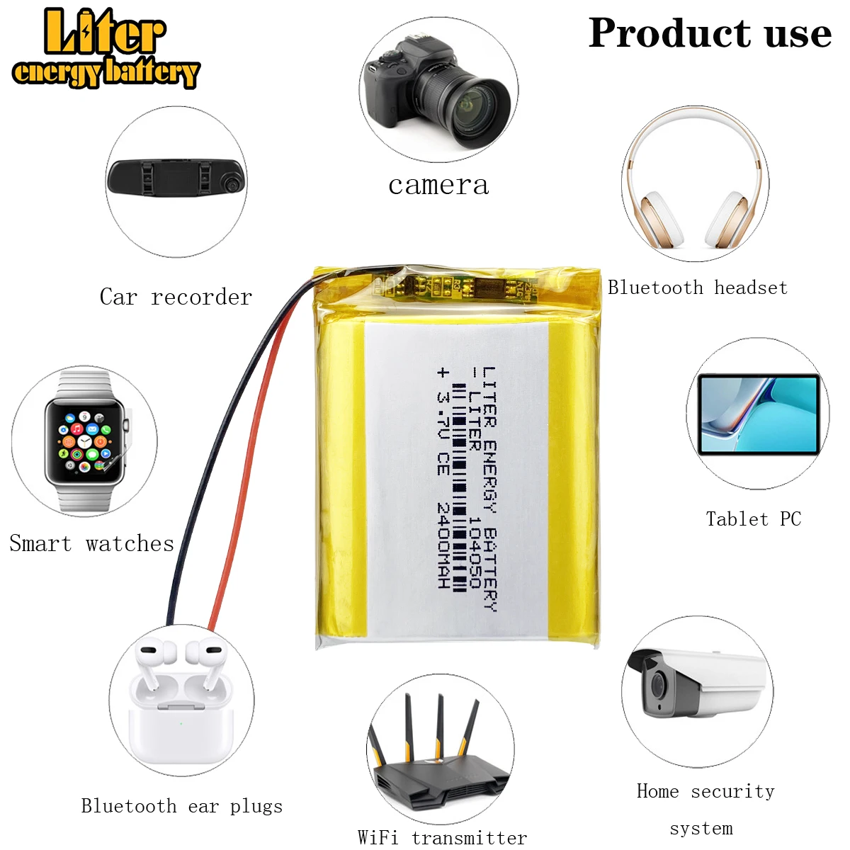 Akumulator Li-Po 3,7 V 2400 mAh 104050   Bateria litowo-polimerowa Li-Po litowo-jonowe ogniwa Lipo do rejestratora jazdy GPS MP3 MP4