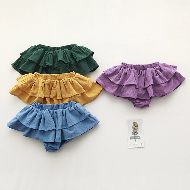 Double Layers Ruffles Lace Baby Skirt Pants Summer Cotton Linen Kids Pettiskirt Toddler Dancing Wedding Clothing Tutu Skirt