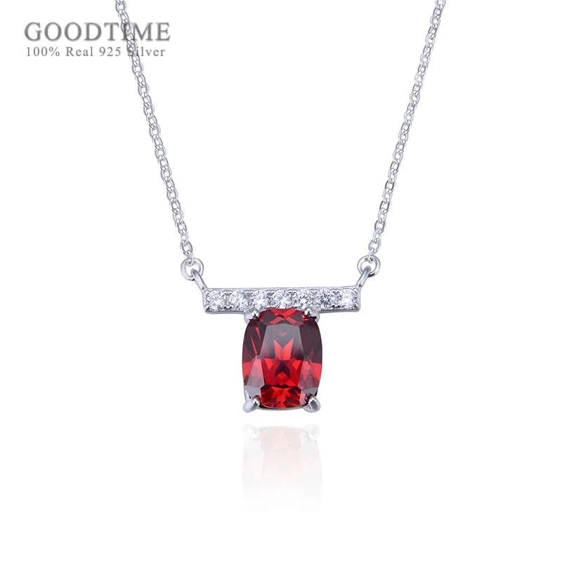 Noble Women Pendan Pure 925 Sterling Silver Clavicle Necklace Red Zircon Chain Necklace Chain Jewelry Accessory For Girl Gift