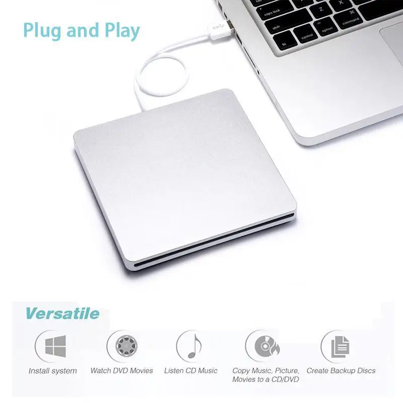 Usb externo cd/dvd-rw burner DVD-ROM óptica drive player slot carregamento portatil para windows 7/8/10 mac 10 os notebook driver