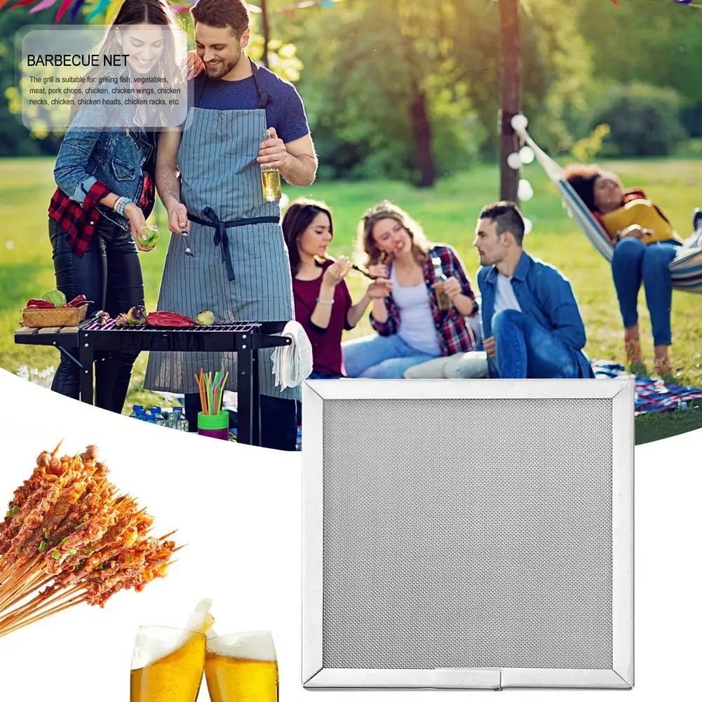 Camping Barbecue Net Stainless Steel Square Barbecue Mesh Grill Net Charcoal BBQ Net For Outdoor BBQ Party Accessories