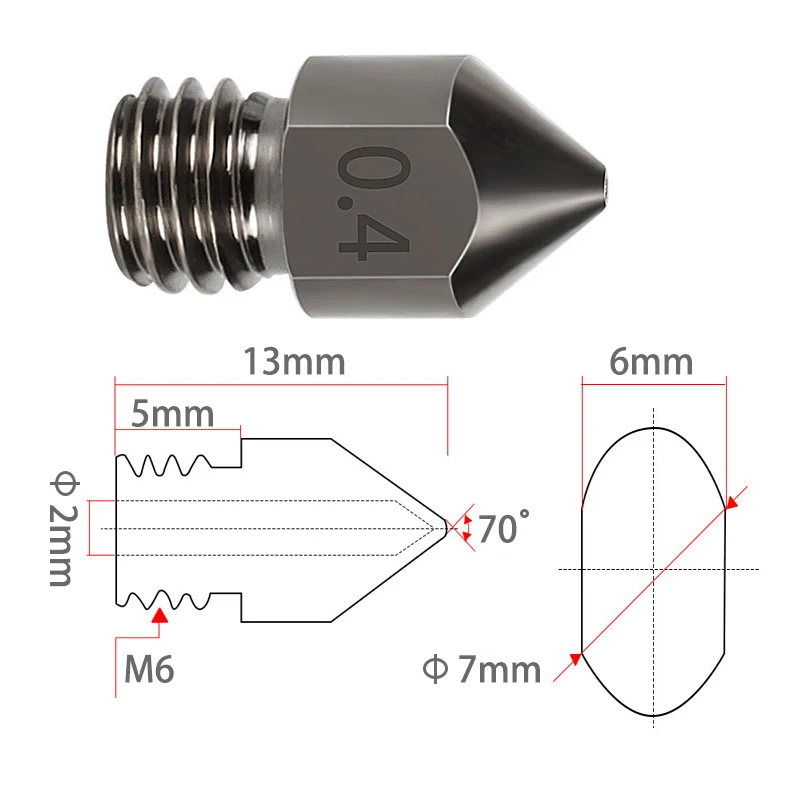 5PCS  MK7 MK8 Hardened Steel Nozzles M6 Thread 1.75MM Filament 0.2 0.3 0.4 0.5 0.6 0.8 1.0mm  for 3D Printers Hotend CR10 Ender3