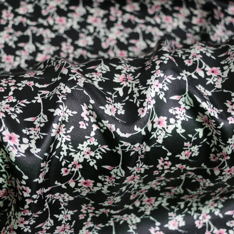 By Meter Retro Floral Fabric For Dress Shirt Scarf DIY Charmeuse Satin Material