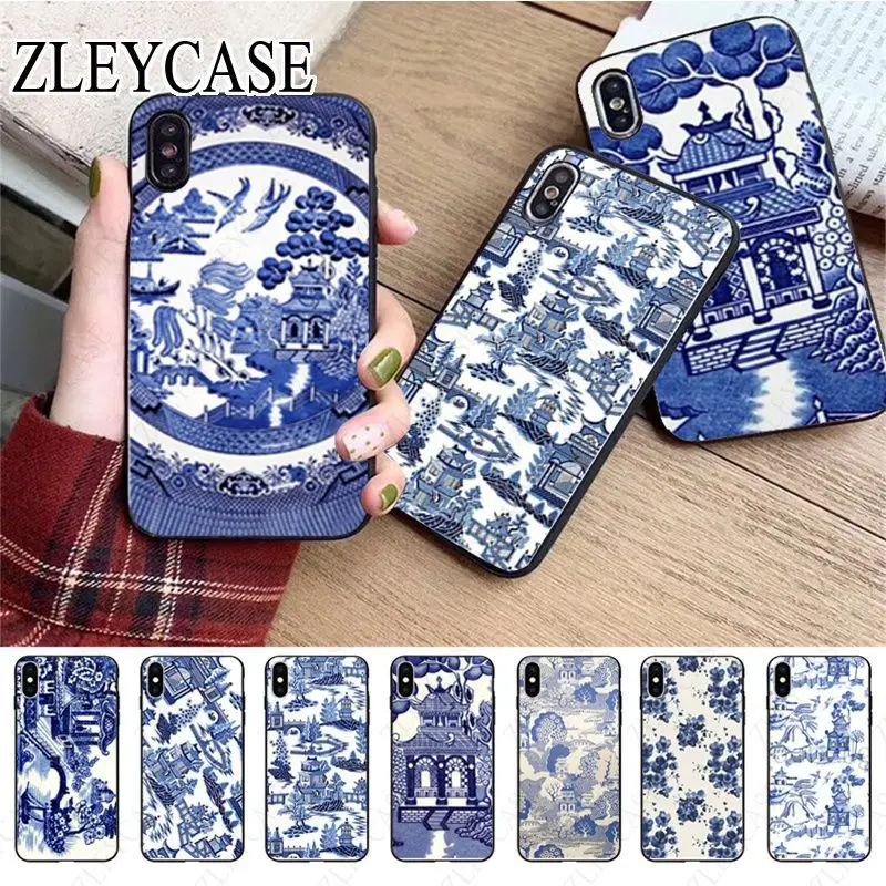 blue-willow-china black Soft Phone Case For iphone 15pro 11pro 13pro 14pro 12pro xs max 7 8 XR 12mini 15plus 13mini SE cover