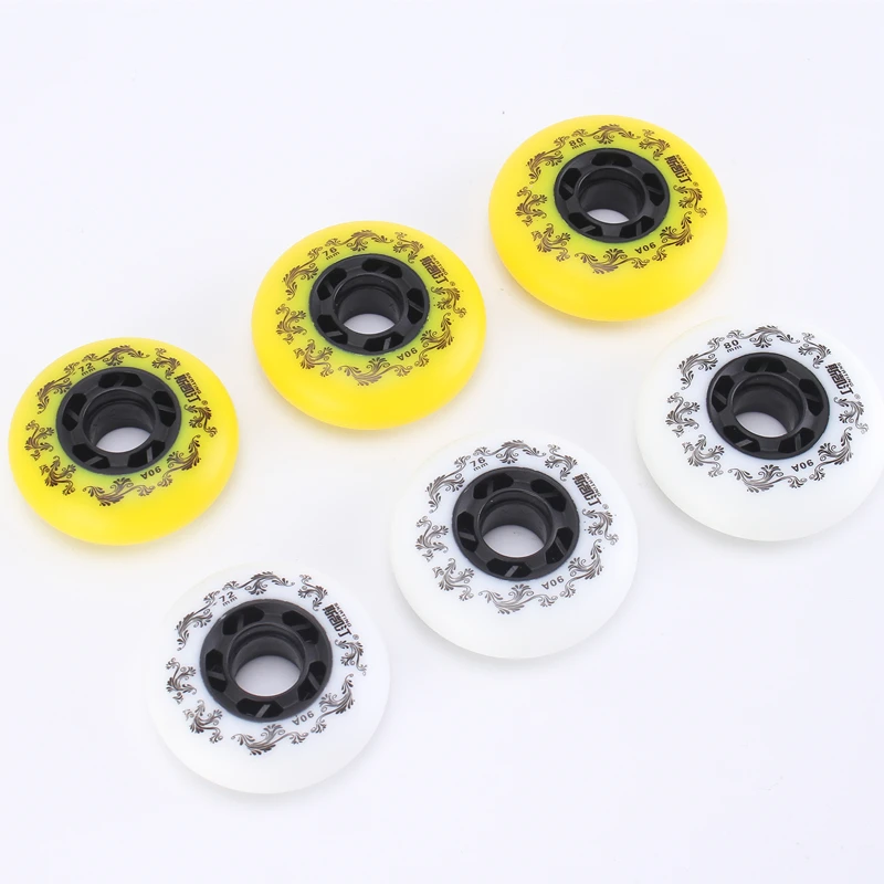 8pcs White/Yellow Inline Roller Skates Wheels 90A Freestyle Durable Tire 72mm 76mm 80mm Roller Skate Seba Replace Blading Wheel