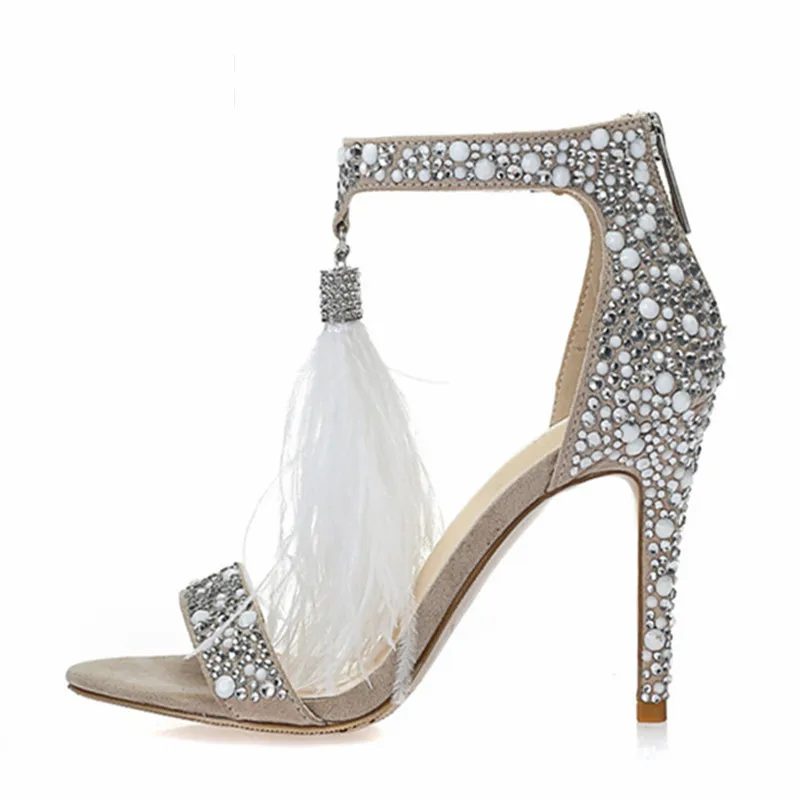 

Fashion Women Full Rhinestone Open Toe Glitter Sandals Summer Sexy Thin High Heels Wedding Party Shoes Ankle Strap