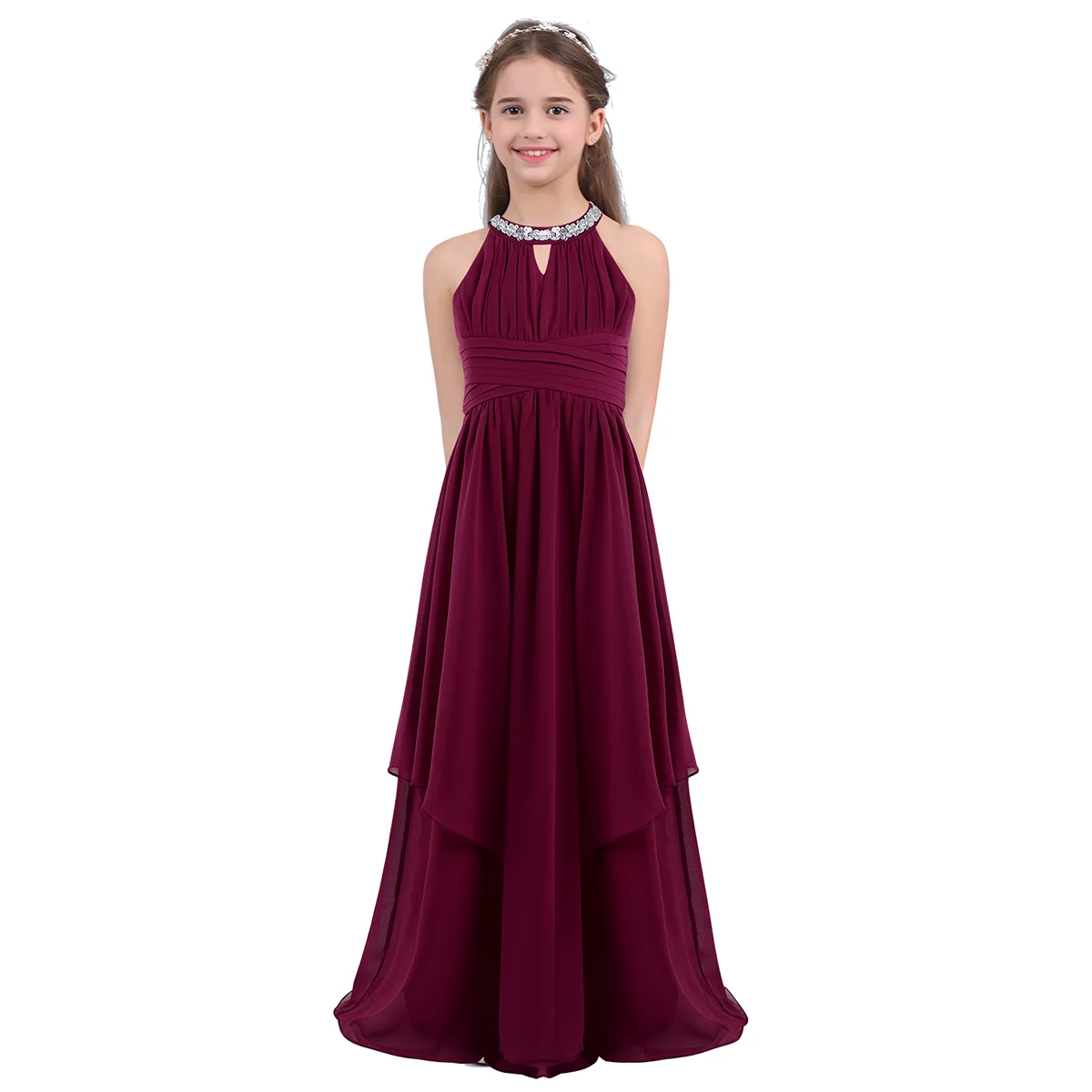 Vestido de gasa de tul para niñas, vestido de flores con lentejuelas y cuello Halter para niñas, vestidos de fiesta de cumpleaños y boda, vestido de baile para niños