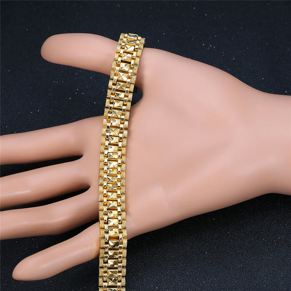 Punk Bracelet 8/12MM Gold Color Chunky Hand Chain Wristband Bracelets Bangle For Men Women Fashion Jewelry Braslet 2021